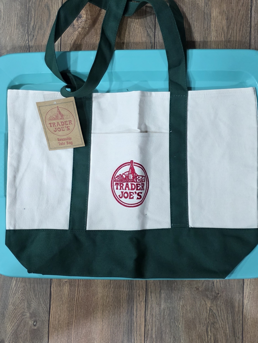 Trader Joe's Green & White Canvas Tote Bag
